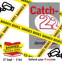 catch-22 book cover with banned books crime scene tape