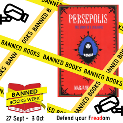 persepolis book cover with banned books crime scene tape