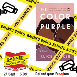 the color purple with banned book crime scene tape